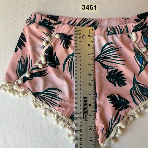 Women Swimwear Bottom size S Pink & Green Mid Rise Stretch Tropical Leafy - Picture 5 of 9